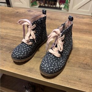 Polka Dot Kids Boots with Pink Laces